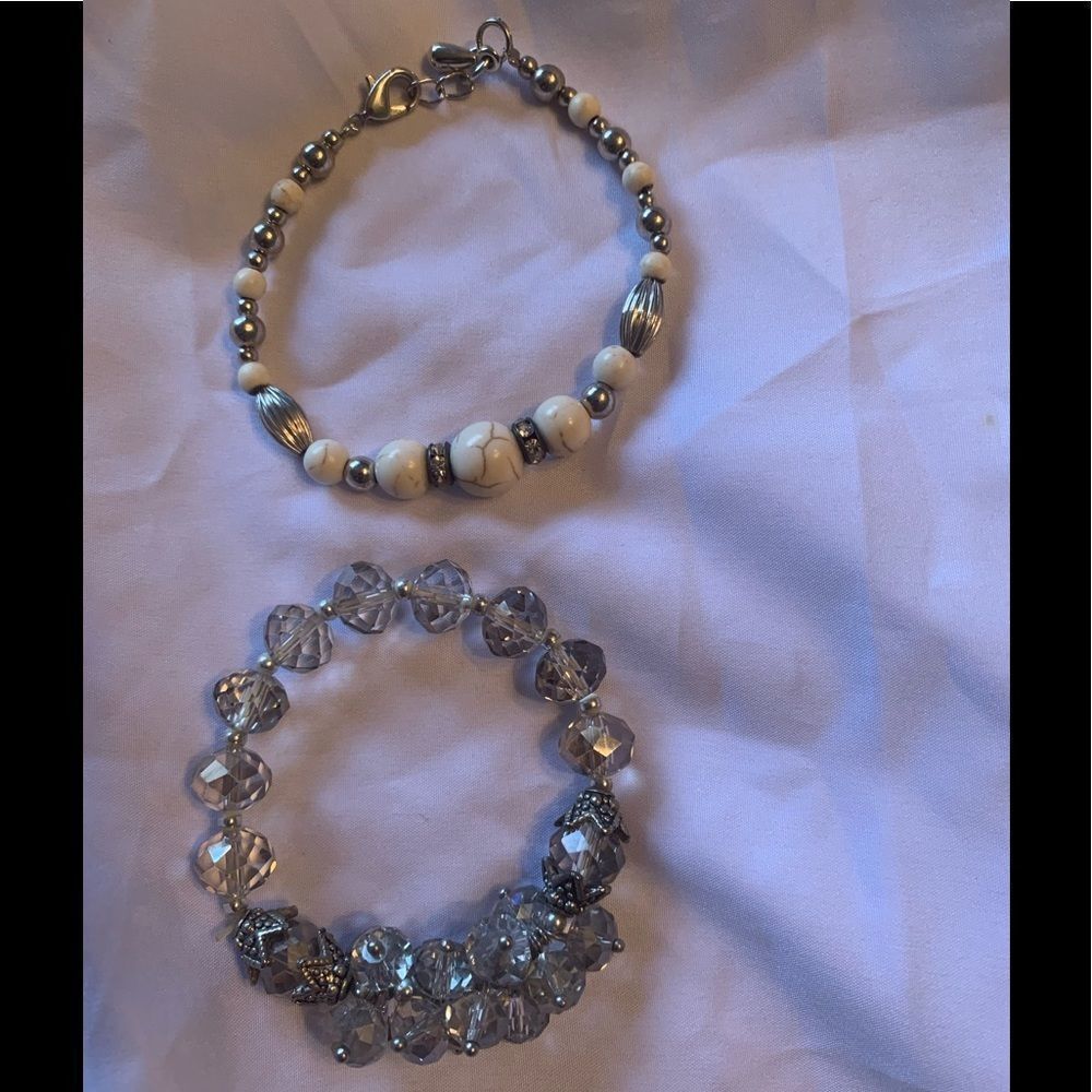 Women's Cute Bracelets Bracelet Silver Clear Beads Bundle‎ Size Small Like New